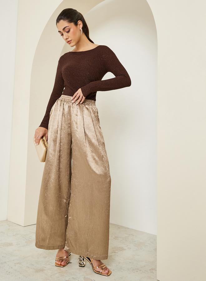 Styli Women Gold Shimmer Wide Leg Trousers - Image 5